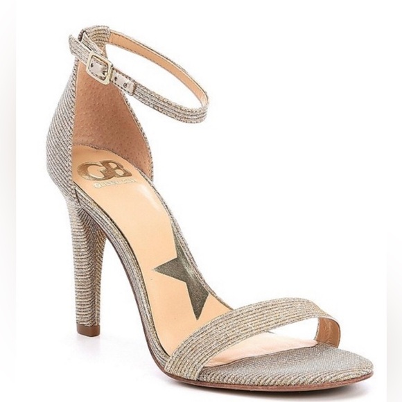 Gianni Bini Gold “ella-quent” fabric ankle strap heels size 6 - Picture 2 of 4